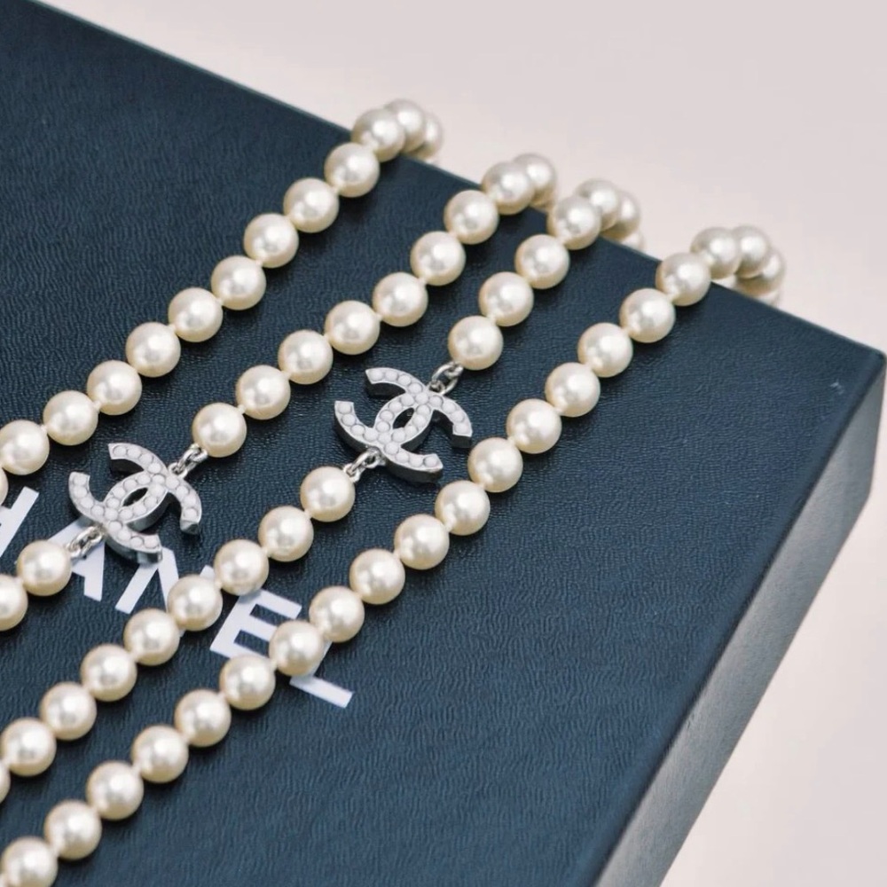 Chanel Graduated Faux Pearl CC Logo Long Sautoir Necklace